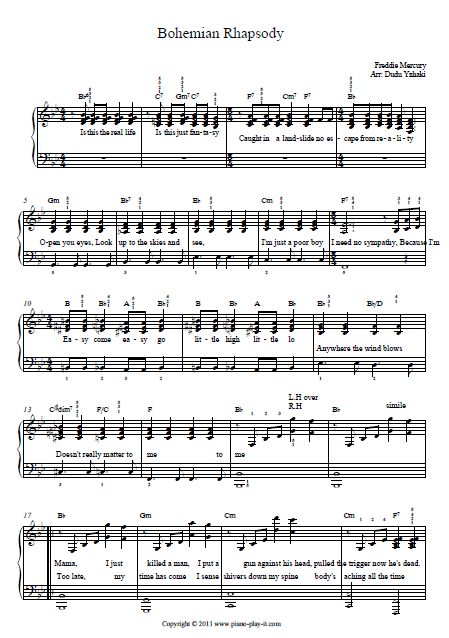 bohemian rhapsody notes for piano pdf download